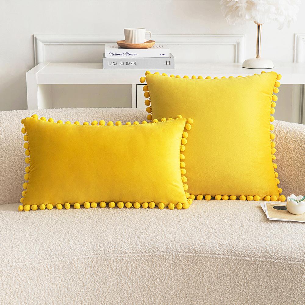 Белый Помпон Наволочка Декоративная Однотонный Вельвет 30x50см 45x45см 50x50см Бохо Декоративные Наволочки Чехол для Подушки Cuscini Divano