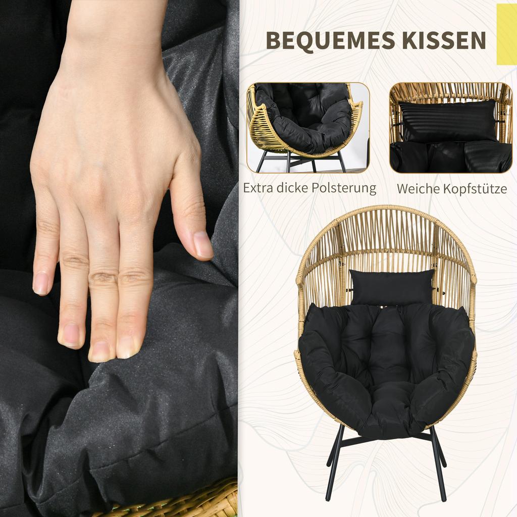 Rattan Armchair, Outdoor Chair, Garden Chair. PE rattan. 89 cm x 75 cm x 143 cm. Natural + Black