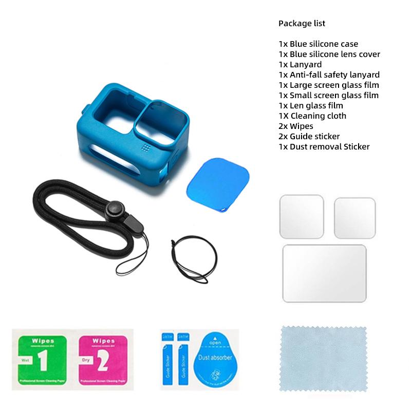 Черный силиконовый чехол-рукава, боковая крышка аккумулятора, защитные пленки, крышки объектива для GoPro Hero 12 11 10 9, аксессуары для экшн-камер