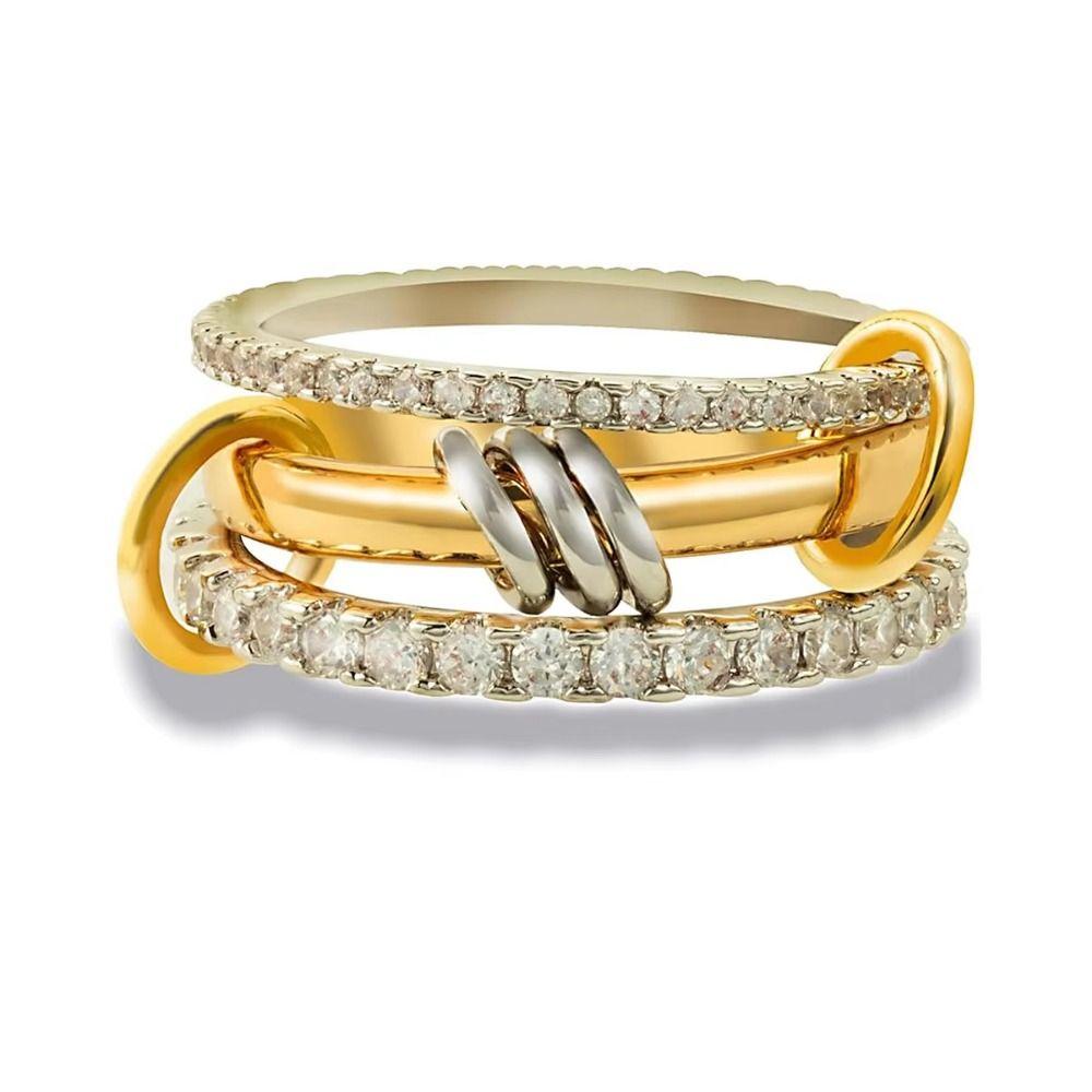 Золотые штабелируемые кольца Геометрическое кольцо на фалангу Кольца, соединенные несколькими звеньями Ювелирные изделия двойного назначения