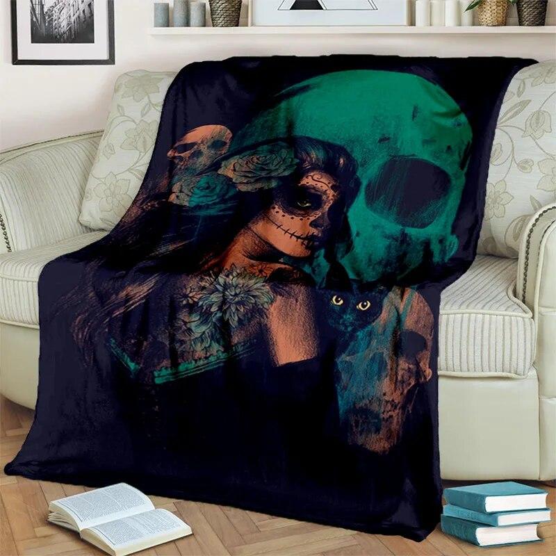 Horror Female Skull Dead Girl Gothic Blanket,Soft Throw Blanket for Home Bedroom Bed Sofa Picnic Travel Office Cover Blanket Kid
