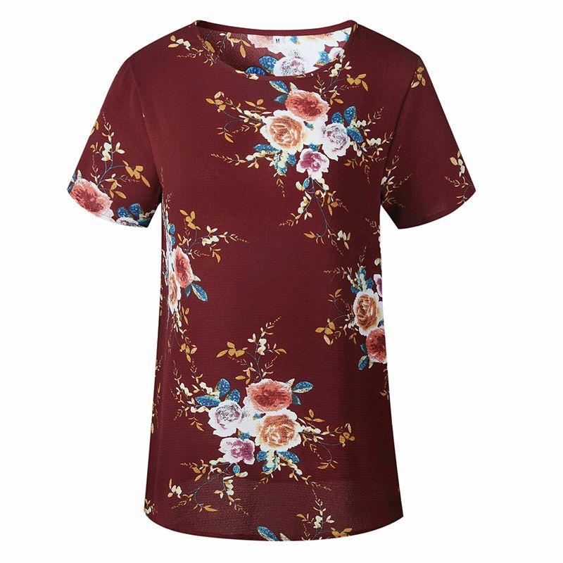 Elegant Summer Women Blouse Floral Print Short Sleeve Loose Casual T-shirt Tops