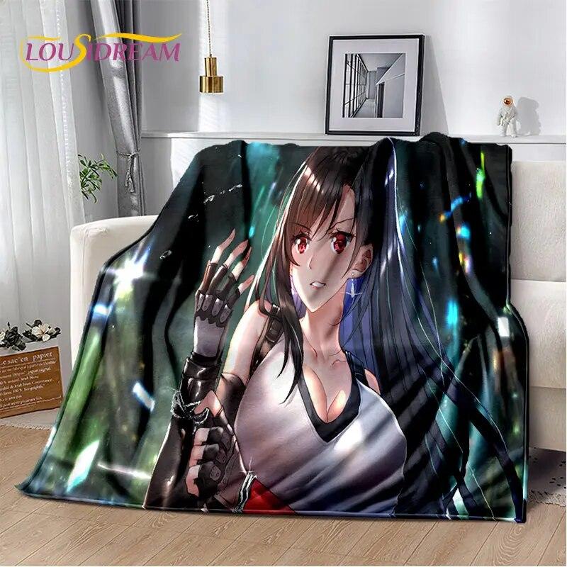 Sexy Girl Lace Tifa Aerith Anime Soft Plush Blanket,Flannel Blanket Throw Blanket for Living Room Bedroom Bed Sofa Picnic Cover
