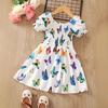 Girls Casual Butterfly Full Print Dress Summer Kids Dress Sweet