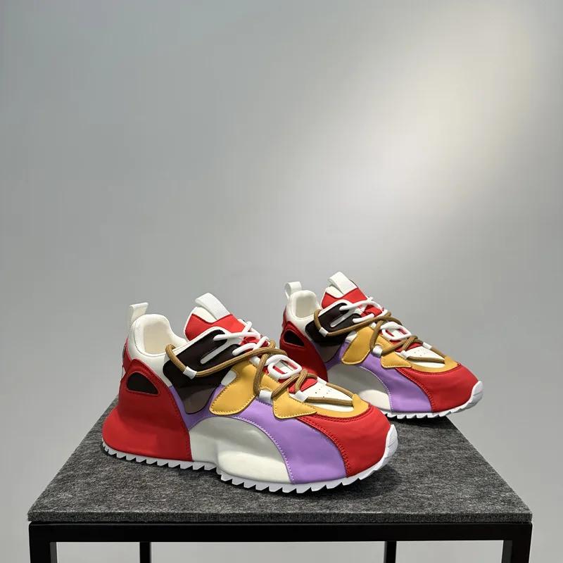 Модные дизайнерские массивные кроссовки с цветными блоками для мужчин, модные повседневные кожаные дышащие туфли на увеличенной платформе