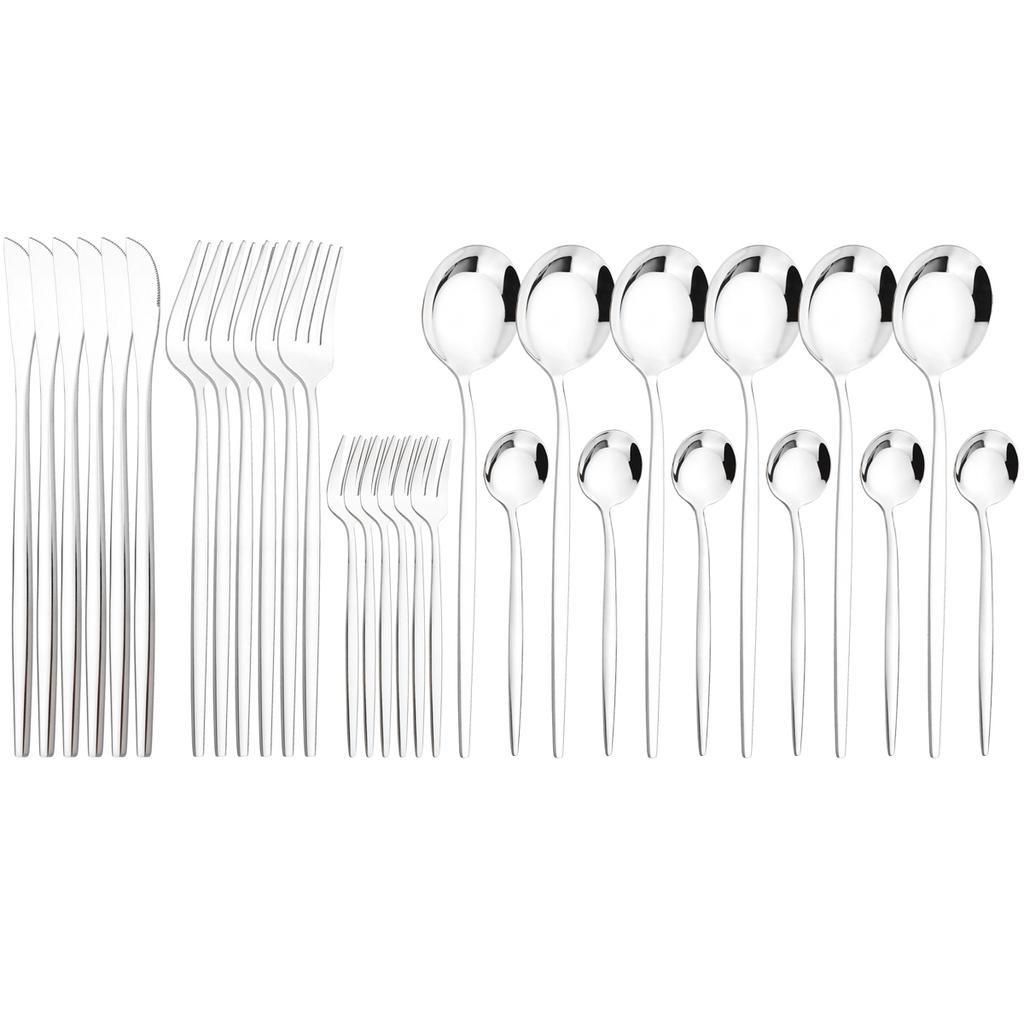 30Pcs Red Gold Dinnerware Set Western Stainless Steel Cutlery Knife Cake Forks Tea Spoon Flatware Silverware Kitchen Tableware