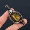 Baltic Amber, Moonstone Gemstone Pure Copper Wire Wrapped Designer Handmade Pendant Jewelry Gift For Her