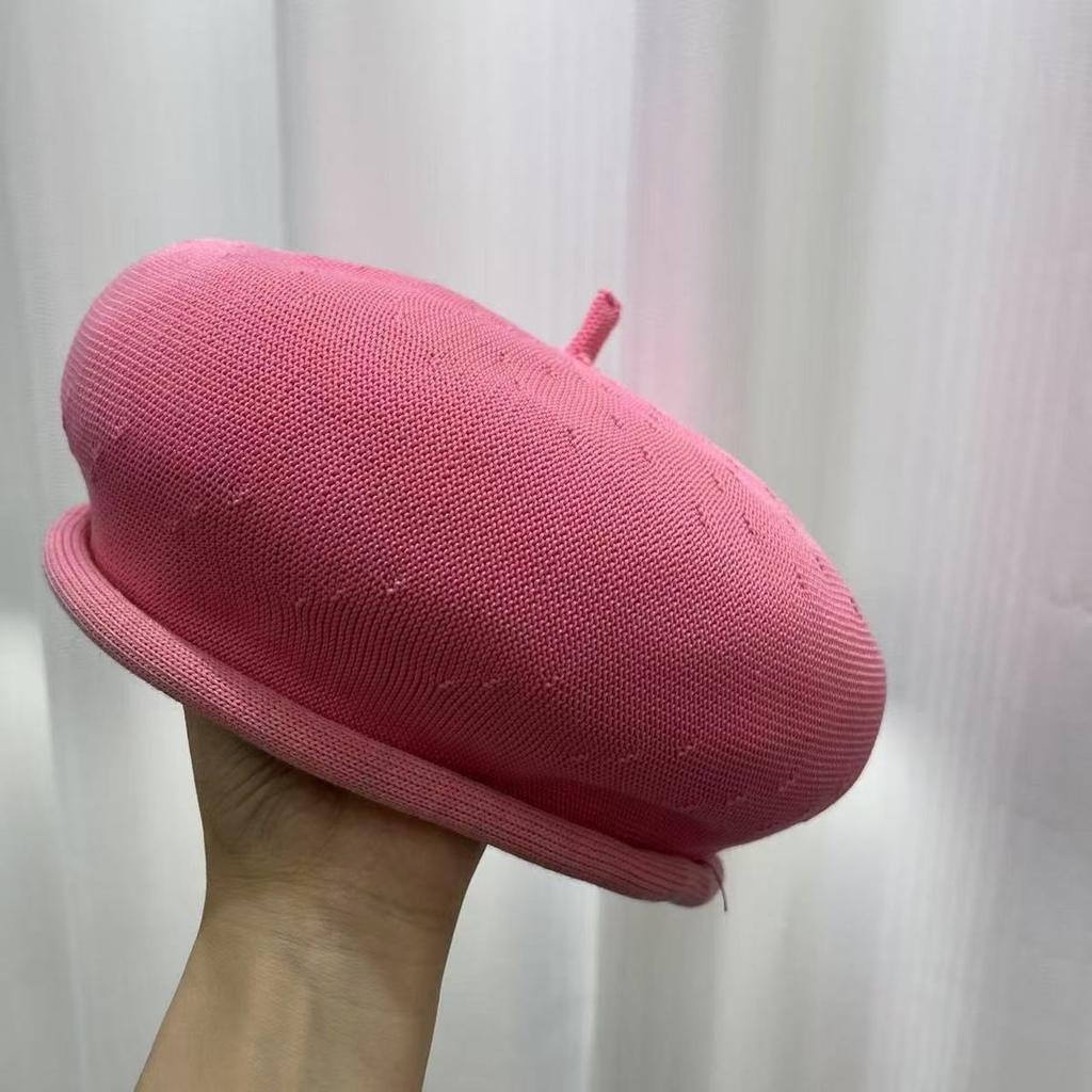 Maillard Brown Three Dimensional Breathable Knitted Beret Women's Autumn and Winter Face Decoration Versatile Hat