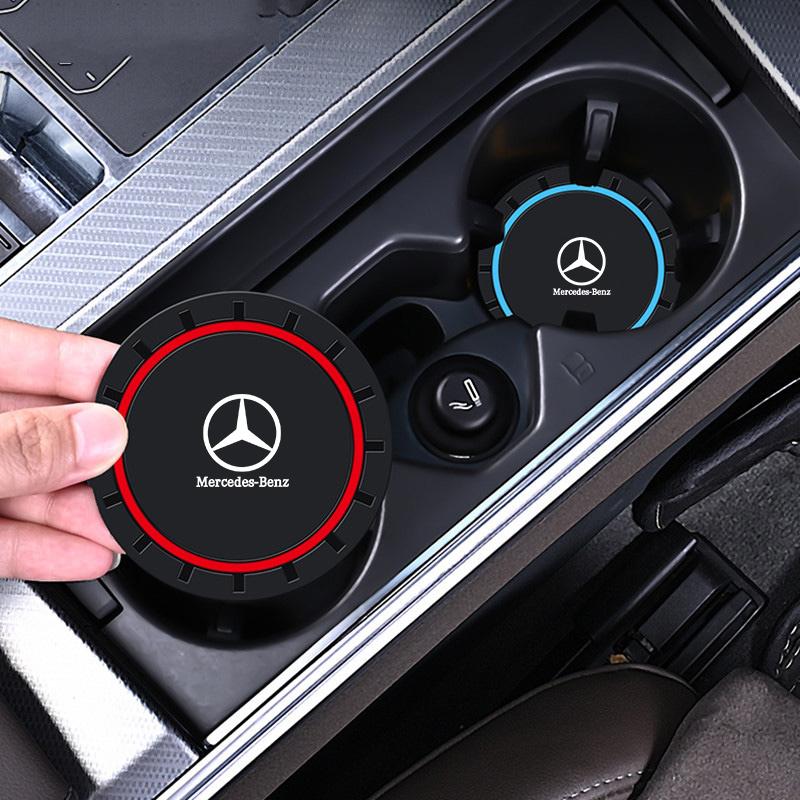 ILY2 2Pcs Silicone Car Water Cup Coaster Pad Anti-slip Cup Mat For Mercedes Benz AMG W203 W205 W206 W211 W212 W220 W201 W210 Sticker