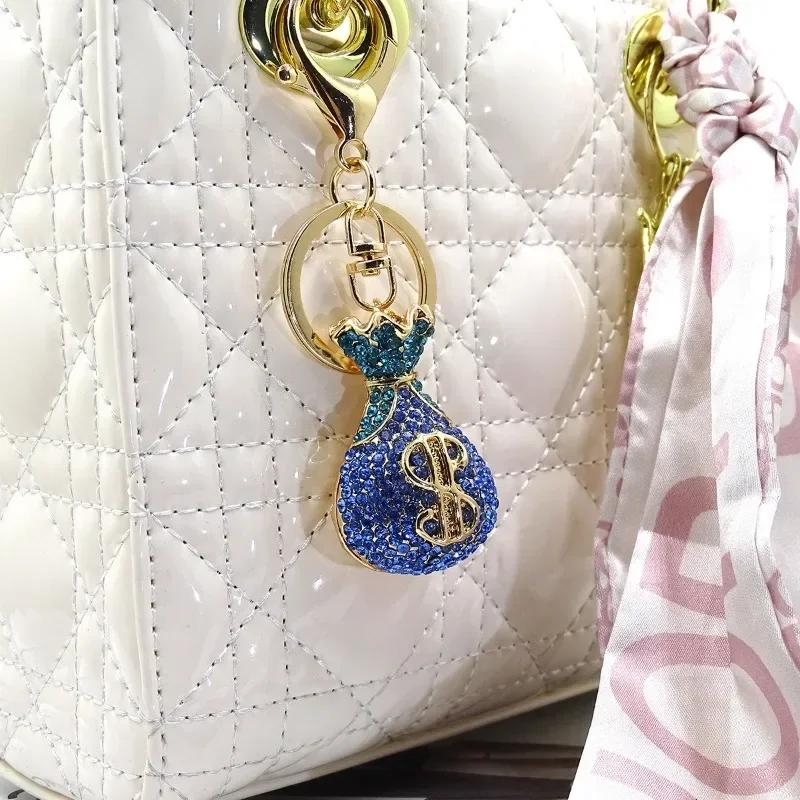 3D Dollar Bag Shaped Women's Bag Accessories Rhinestone Key Chain Fashion Pendants Party Favors Car Keys Decoration Accessory