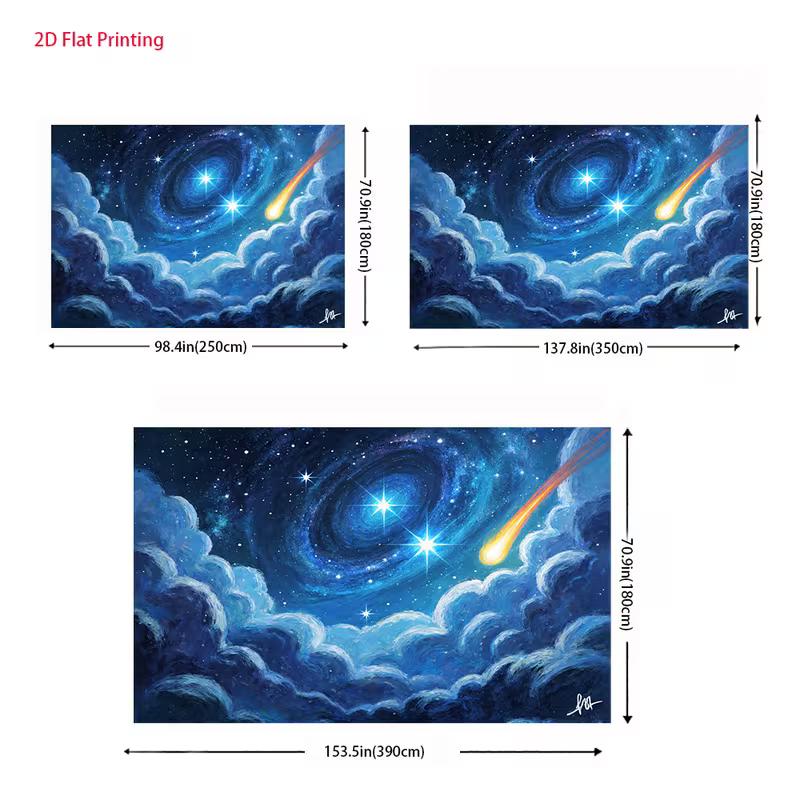 2D Blue Galaxy Cloud Backdrop Oil Painting Style Starry Meteor Photo Background