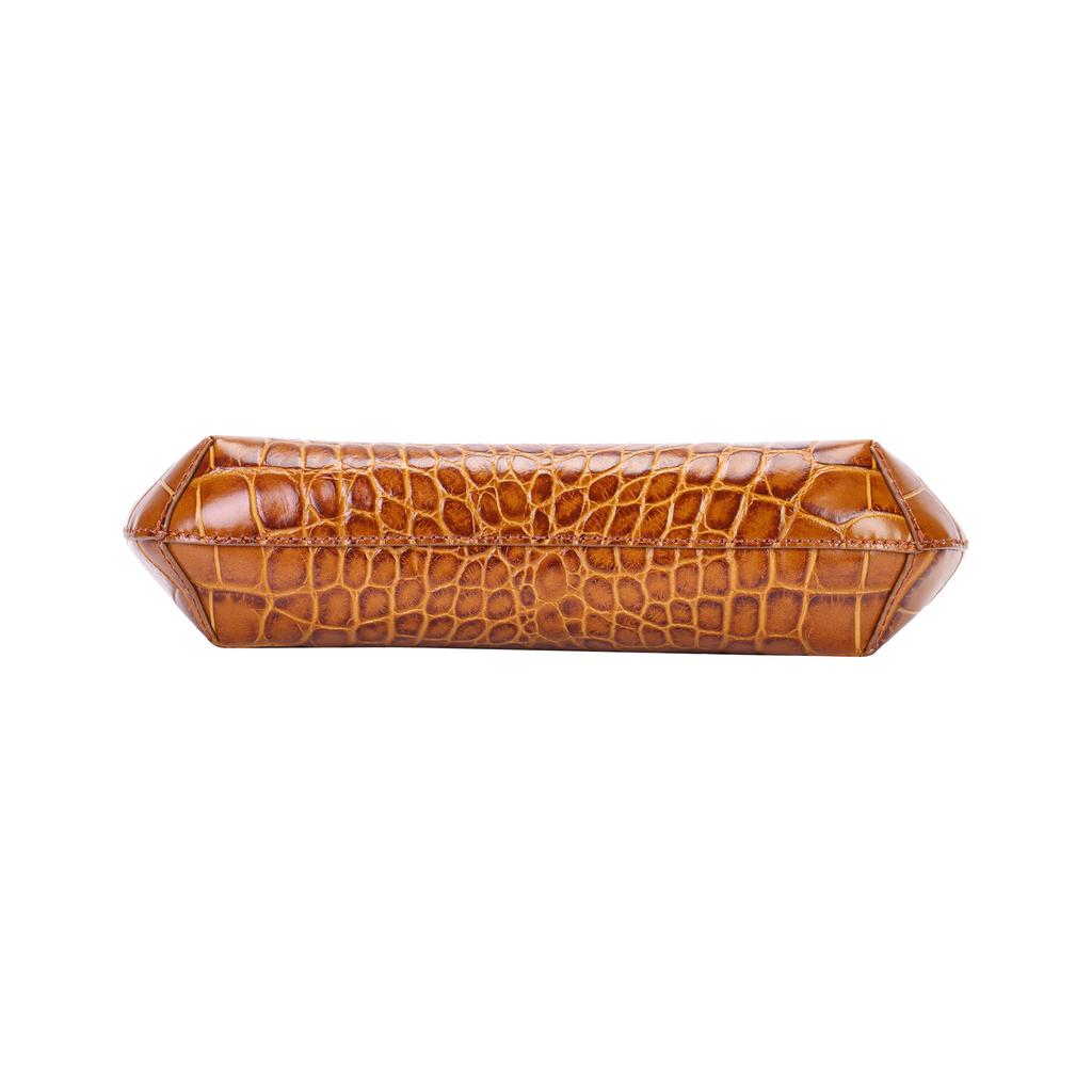 By Far Baby Amber Vintage Crocodile Pattern Embossed Leather Shoulder Bag Women shoulder bag Brown 20FWBASTNDSMA