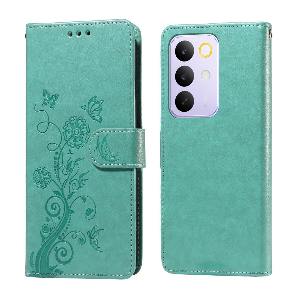 Для Realme C85 Pro 4G Кожаный чехол-книжка с принтом бабочек и цветов, с подставкой