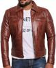 Stylish Handmade Men's Brown Genuine Soft Leather Jacket Real Lambskin Biker