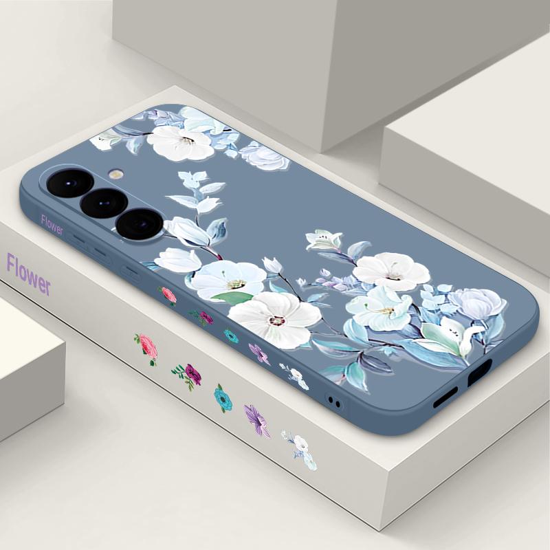 For Samsung S25 Ultra S24 FE S23 A56 A36 A16 A55 Phone Shell Floral Print Matte Lens Protection TPU Lanyard Soft Shockproof Silicone Slim Case Cover