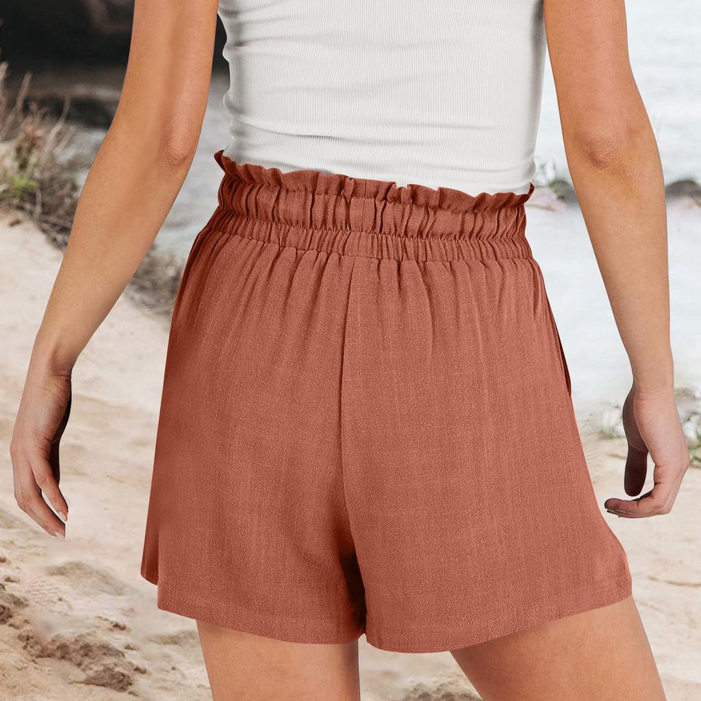 Women's Linen Shorts Summer Beach Casual Comfort Shorts Elastic Waist Lightweight Drawstring Shorts Casual Shorts With Pockets