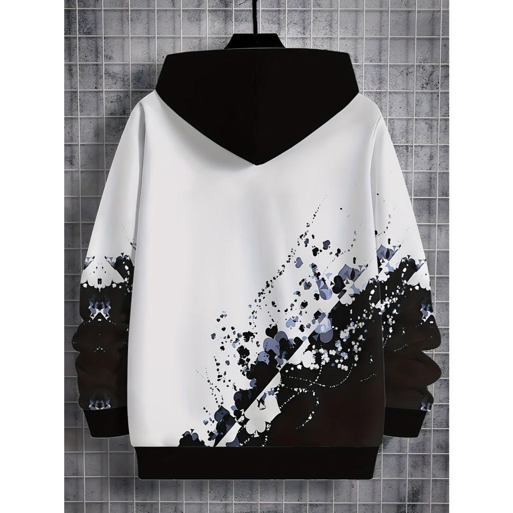 Толстовка с капюшоном с длинными рукавами для мальчиков, черно-белая, с 3D-принтом в стиле граффити, спортивная одежда для весны и осени