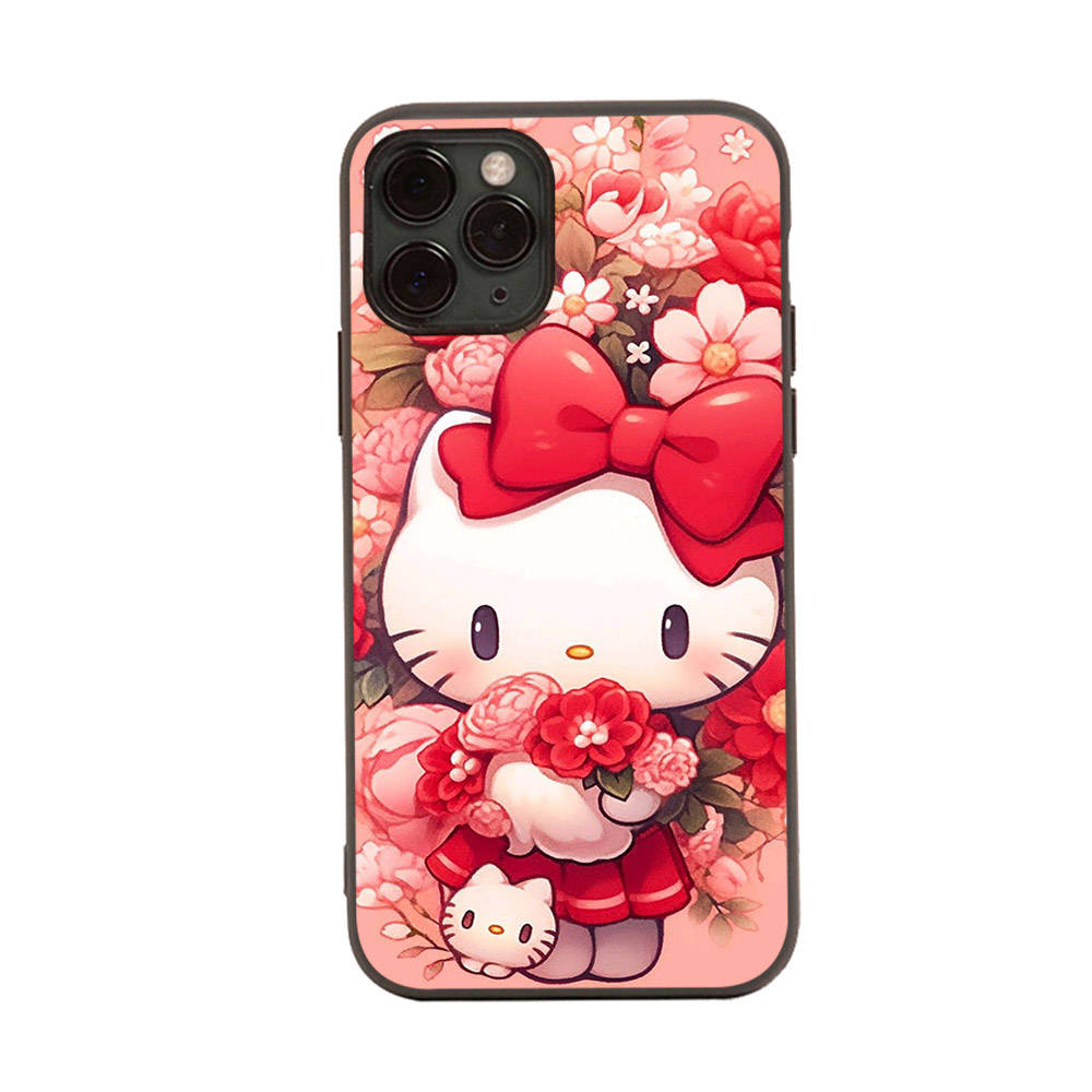 HK6 Lovely Hello Kitty Black Sofe Case for Samsung Note 20 Lite S24 Ultra S23 A03 A05 A06 A11 A71 A15 A16 A13 A24 A25 A33 A52 A53 A50 M55 M35 Plus