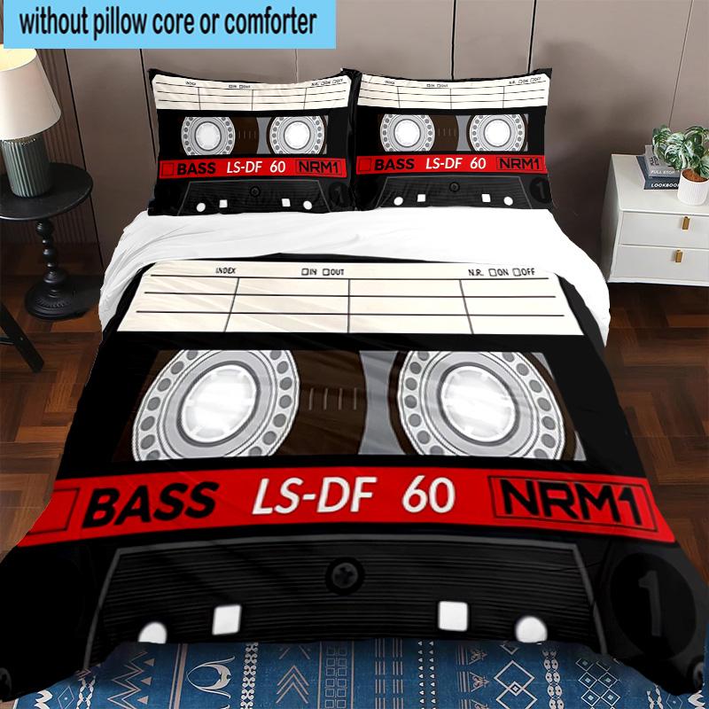 Cassette Tape Design 3pcs Bedding,Including 1pc Duvet Cover And 2pcs Pillowcases Perfect for Christmas,Ideal for Bedroom, Dormitory