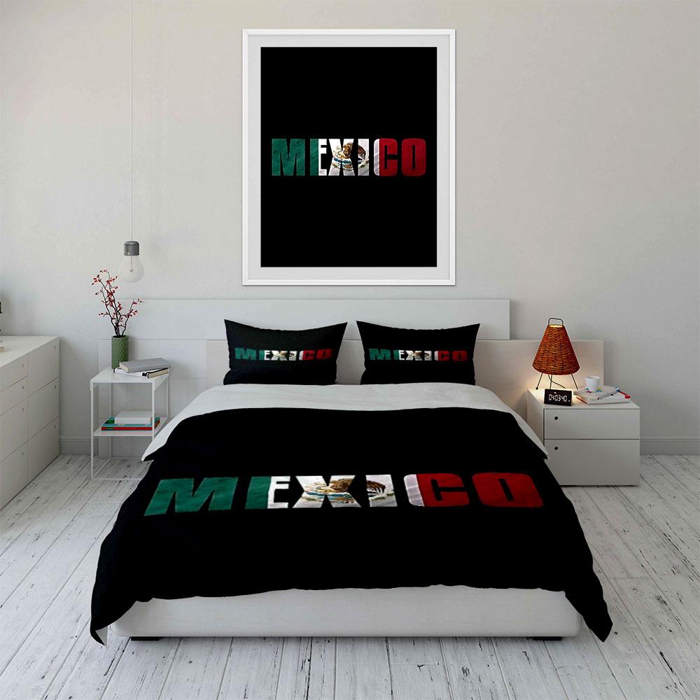 "Mexico flag letters design." Bedding sets Duvet cover sets Duvet covers Pillowcases(1*Duvet Cover 2*Pillowcases without duvet insert)