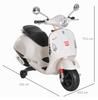 Vespa Scooter Kids Electric Motorcycle 6 V dim. 102L x 51W x 76H cm Music MP3 USB Port Horn Headlight Rear Light White