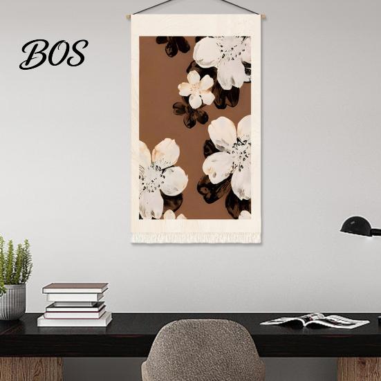 Decorative Wall Tapestry Mid-Century Tapestry, Hanging Fabric Animals Flowers Plants Designs, Abstract Mid-century Modern with Fringe for Living Room