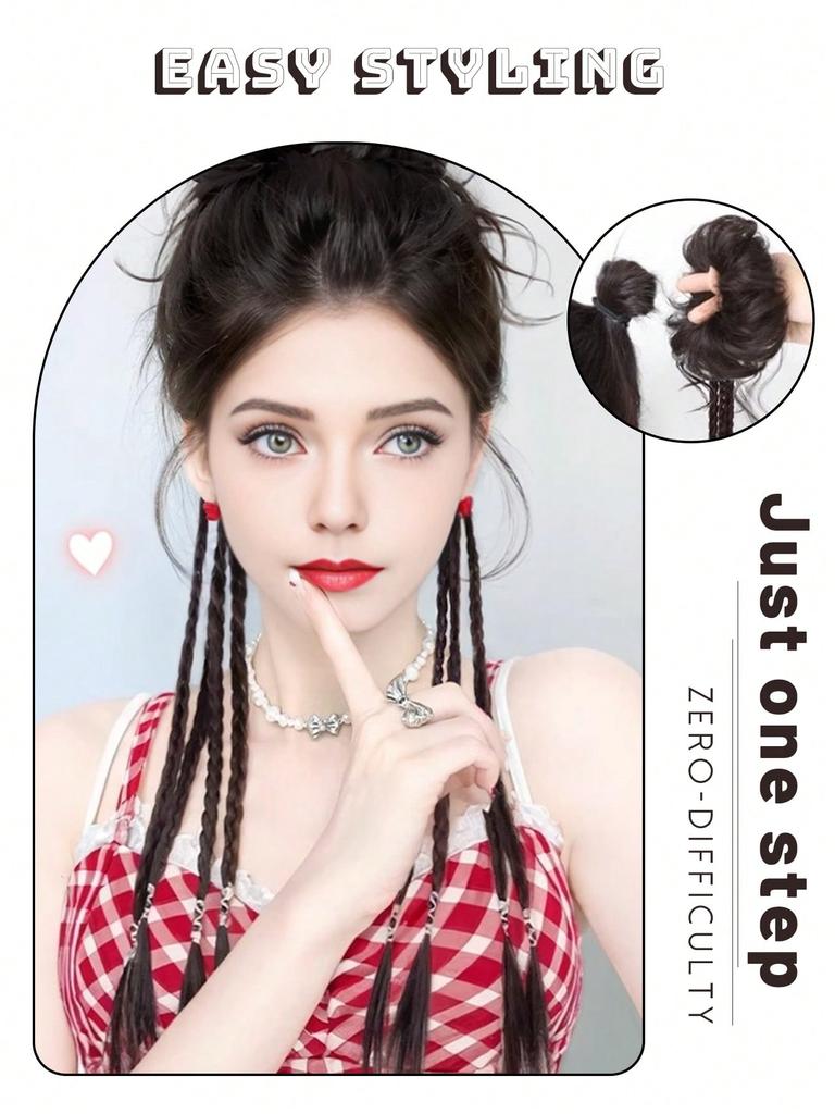 Синтетические волокнистые длинные косички для наращивания волос с резинкой 22 дюйма, боксерские плетеные волосы с небрежным пучком для женщин на каждый день