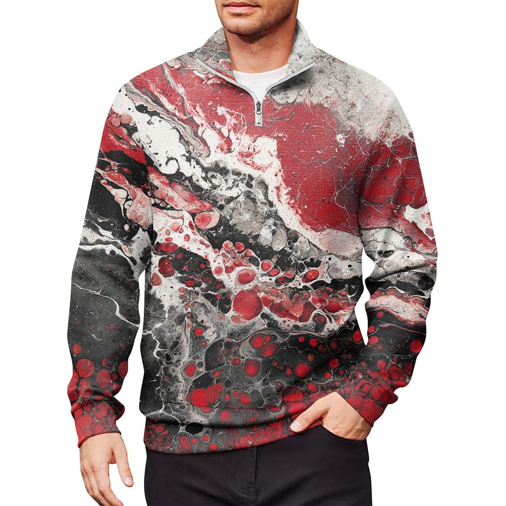 Мужской свободный повседневный свитшот на молнии 1/4, модный топ с длинным рукавом и принтом, с карманами