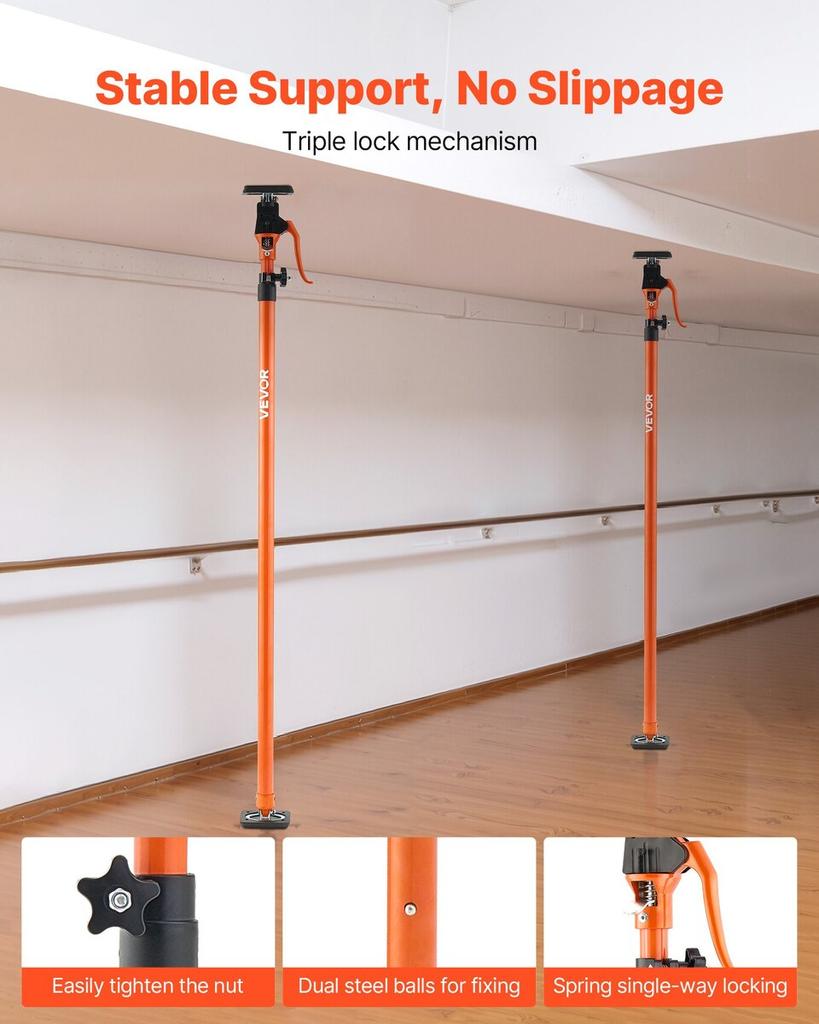 Cabinet Jack Support Pole, 4-Pack, 125-291 cm Steel Telescopic Quick Support Rod, Adjustable 3rd Hand System up to 90 kg Capacity for Installing