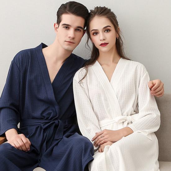 Newly Designed Spring and Autumn Home Wear Nightgown Waffle Bathrobe Quick-drying Couple Pajamas