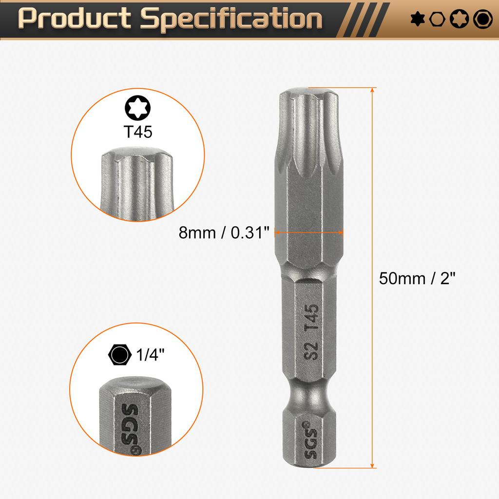 Набор бит для отвертки Torx T5-T50, 1/4" шестигранный хвостовик, 50 мм, магнитный, без отверстия, с защитой от взлома, 6-лучевая звезда, S2, биты для шуруповерта