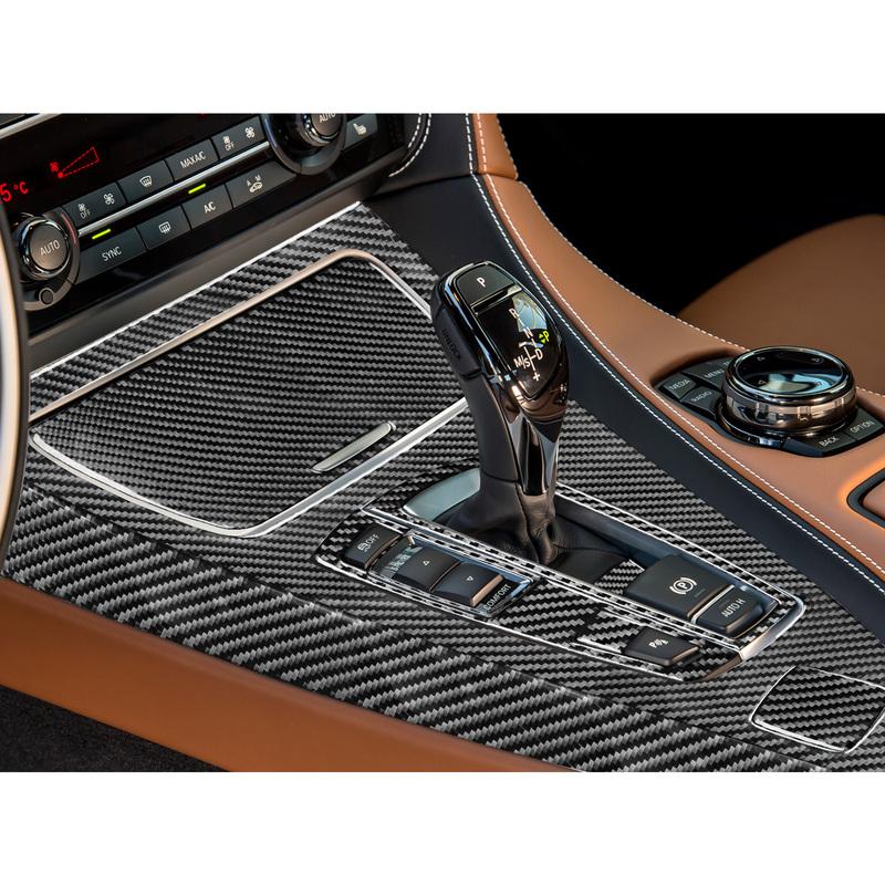 Real Carbon Fiber Car Accessories Gear Shift Panel Set Cover Soft Sticker For BMW 6 Series/M6 F06 F12 F13 M Sport 2011—2018