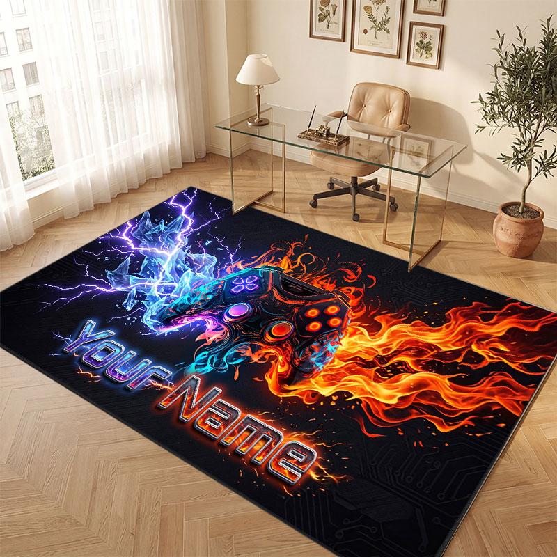 City Cyberpunk Theme Crystal Velvet Floor Rug Personalized Custom Name Text Warm Carpet Home Decoration