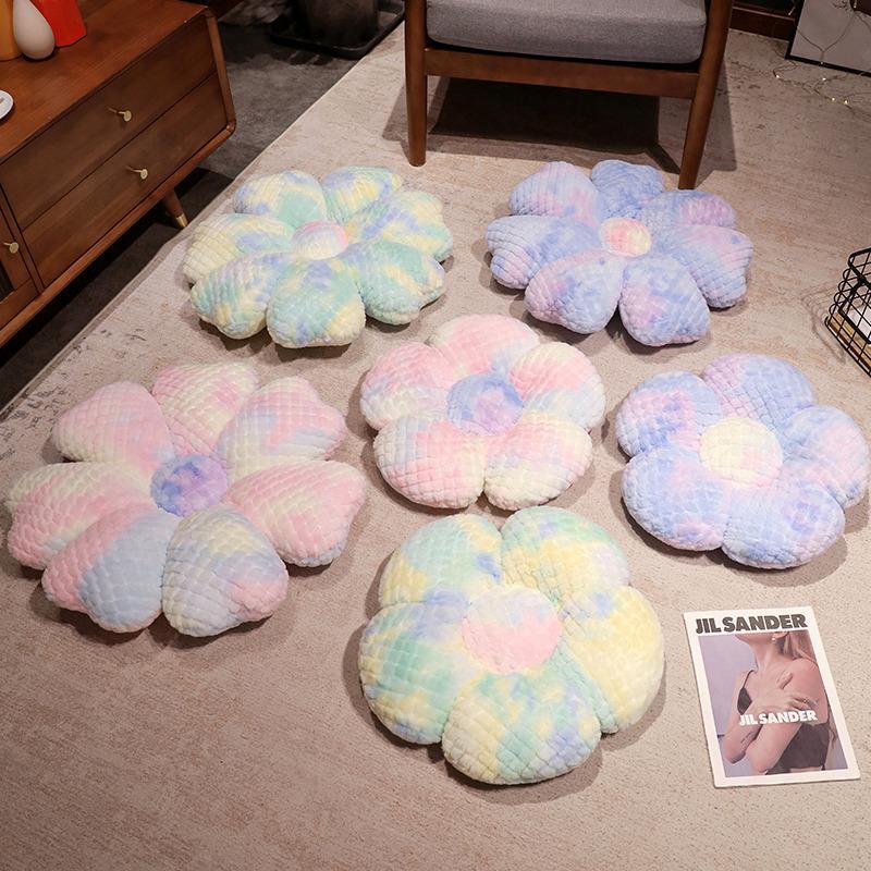 Подушка из кроличьего меха с тиснением в технике тай-дай, плюшевая подушка, подушка для сиденья, подушка для ворса, подушка для девочки