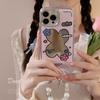 Pink Flowers Geometric IPhone 16 Suitable for 15promax Apple Phone Case 11 Literary 13 Electroplating Mirror 12