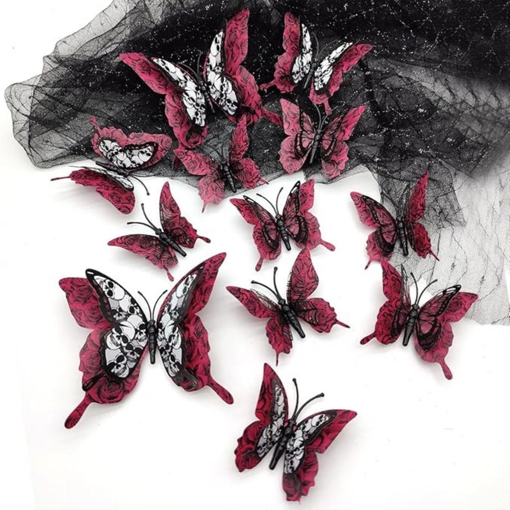 Наклейка на стену «Бабочка на Хэллоуин» с дизайном черепа, 3D-украшения в виде бабочек, наклейки для декора комнаты на Хэллоуин, украшения для детского душа в виде бабочек, 12 шт.