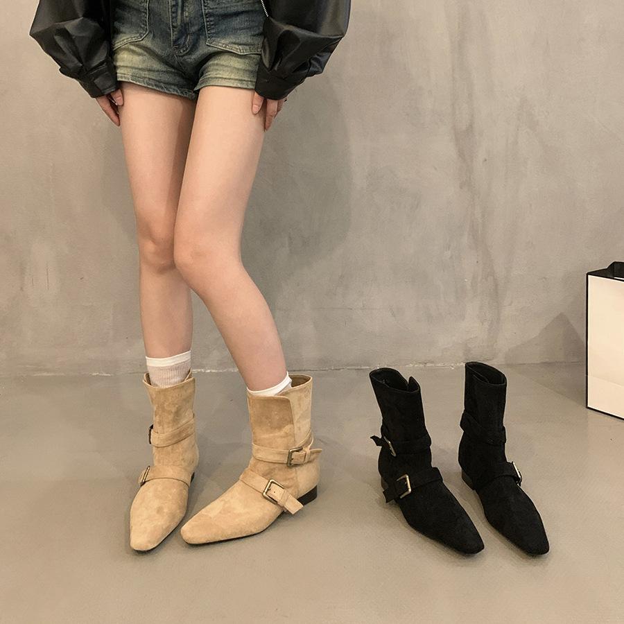 Low-heeled Retro Suede Western Cowboy Boots Martin Boots Women's Shoes 2024 New Spring and Autumn Single Boots Korean Small Short Boots