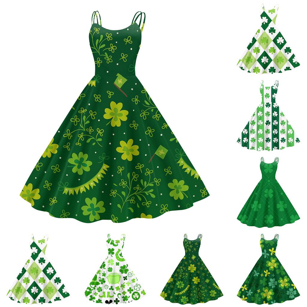 Women's St. Patrick's Day Print Sexy Off-Shoulder Punk Retro Dress