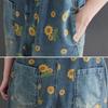 Women Denim Overalls, Sunflower Print Jumpsuits, Loose Wide Leg Pants, Oversized Baggy Ladies Pantst, Retro Trousers