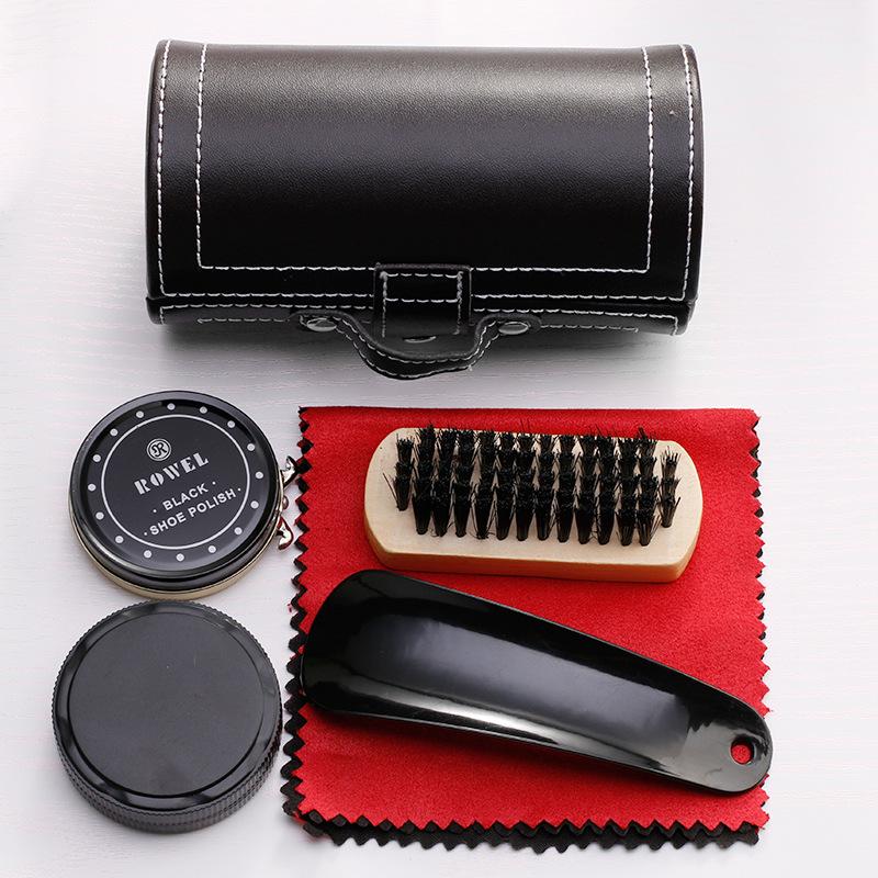 Leather Shoe Care Kit: Black & Colorless Polish, Cleaning & Maintenance Oil, Polishing Brush, Anti-Slip Treatment.