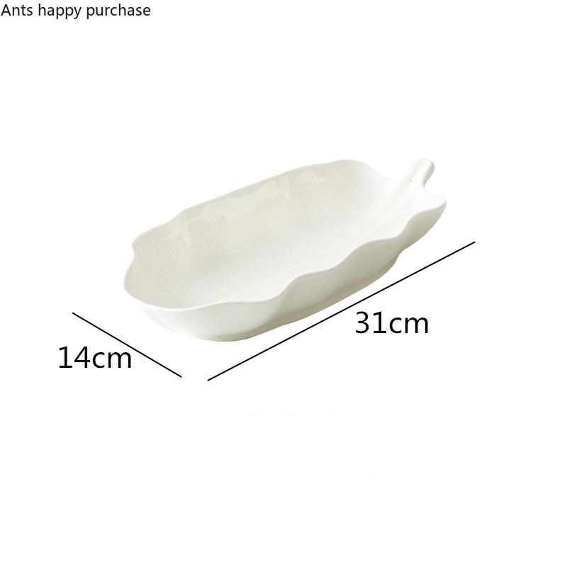 Тарелка в виде бананового листа Чисто белые керамические тарелки Обеденная тарелка Поднос для фруктов Салатница Десертница Рыбные тарелки Декоративная посуда