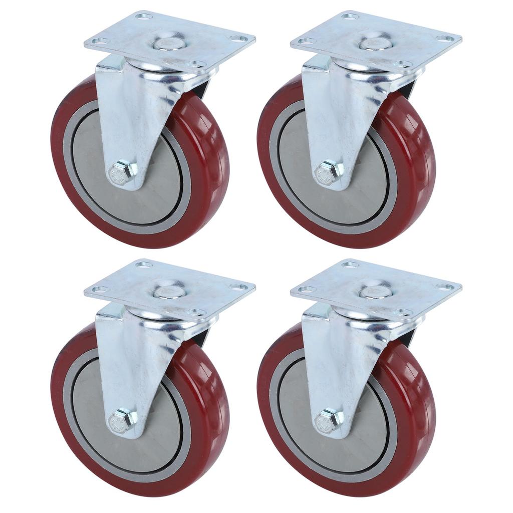 4PCS Heavy Caster 360 Degrees Rotation Plate PU Universal Wheel for Furniture Shopping Cart5in 250lb