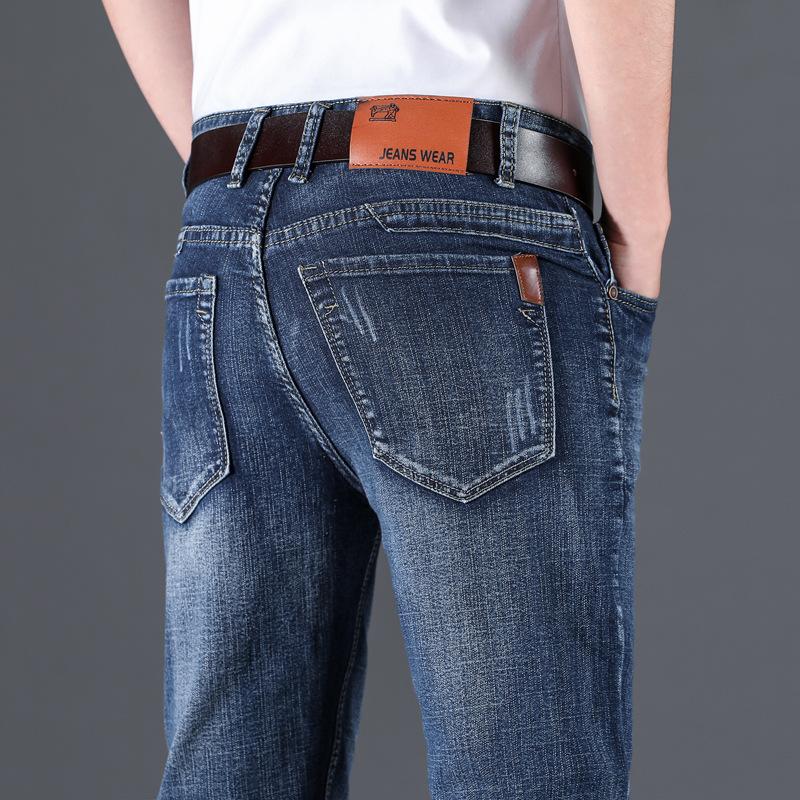 2024 Осень/Зима Новые Плюшевые Толстые Джинсы Мужские Облегающие Эластичные Прямые Брюки Повседневные Мужские Брюки