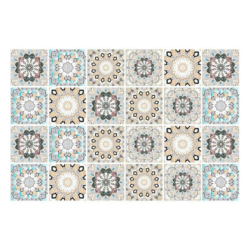 24 шт./компл. Арт-ретро Мандала Плитка Наклейки На Стены Наклейки Водонепроницаемые Наклейки На Стены Декор Гостиной Ванная Комната Кухня Украшения