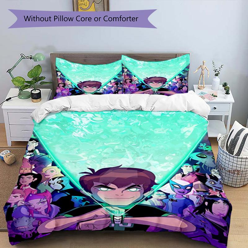 3pcs Duvet Cover Set (1*Duvet Cover + 2*Pillowcase, Without Core), Ben 10 Cartoon Print Bedding Set, Bedroom Decor, All‑Season, Birthday Gift