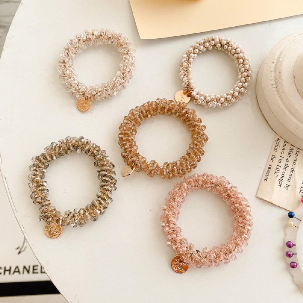 Hair Accessories Headband Girls Elastic Beads Rhinestone Pearl Headwear Hair Rings Hair Rope