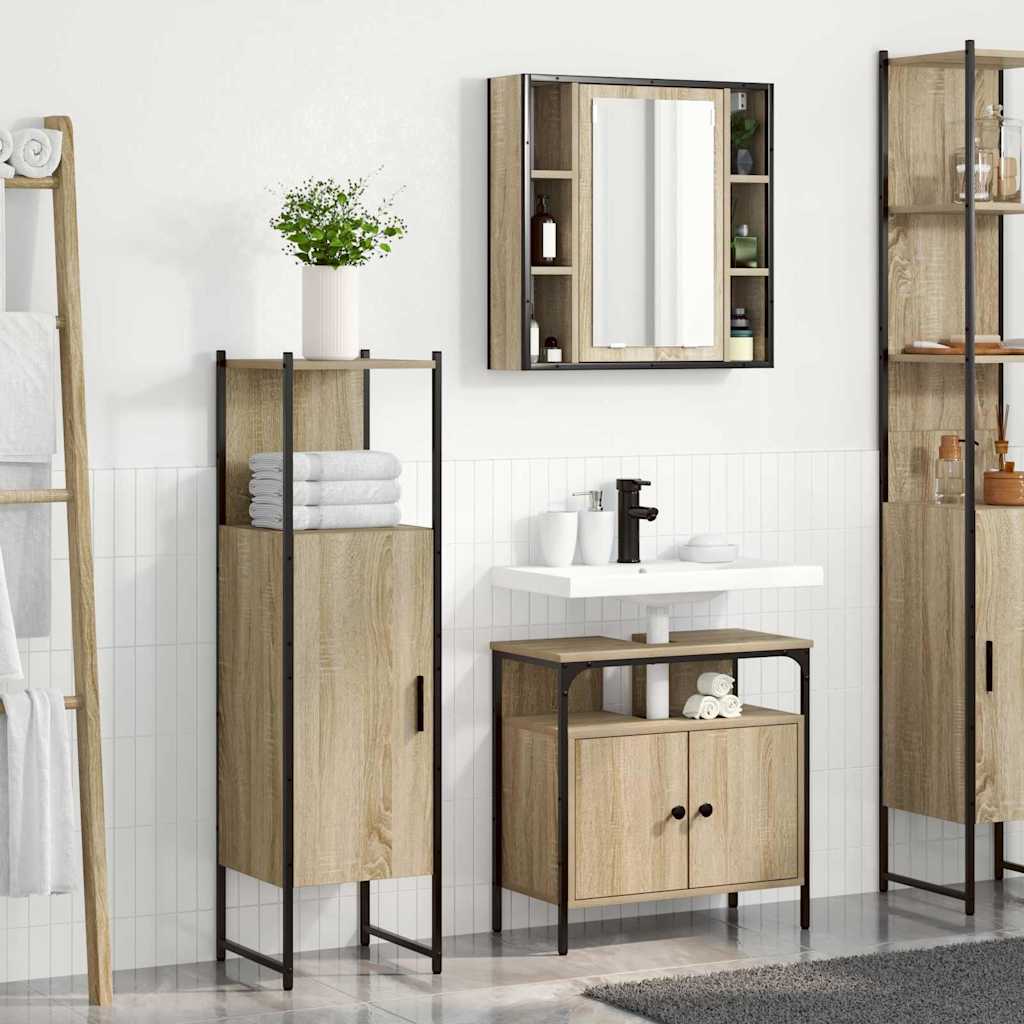 Bathroom Furniture Set with Shelf and Door 3 pcs Brown Particleboard