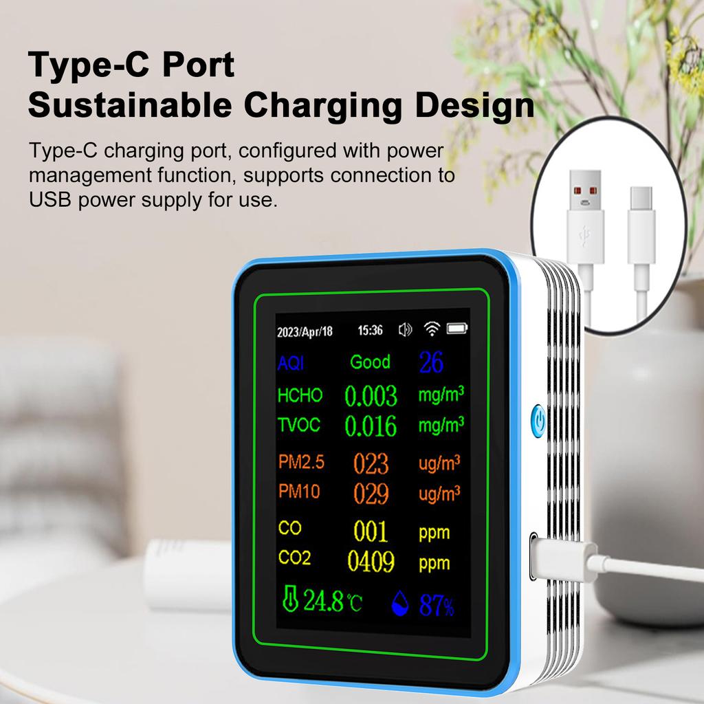 WiFi 12 в 1 Детектор качества воздуха Детектор углекислого газа с отображением времени и даты AQI PM2.5 PM10