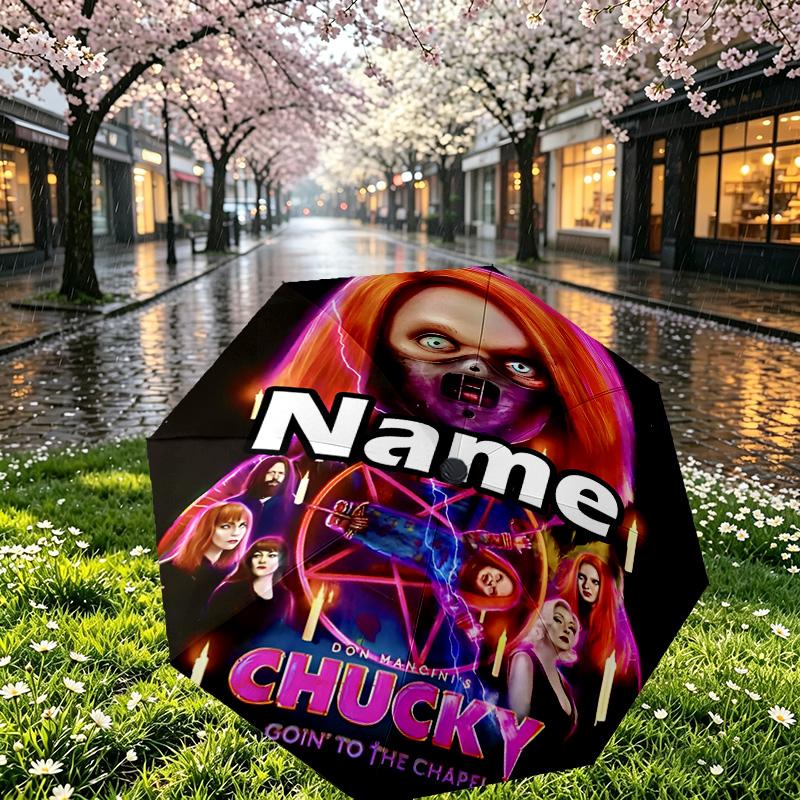 Custom Name Personalized horror movie Print Umbrella, Auto Open Close, 8‑Rib Sturdy Frame, Commute Camping Hiking Use, Birthday Gift