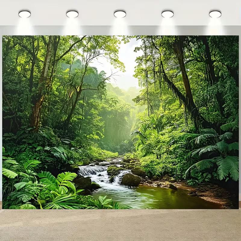 2D Lush Jungle River Stream Backdrop Photography Background Banner